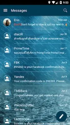 SMS Messages Bubble Rain Theme android App screenshot 3